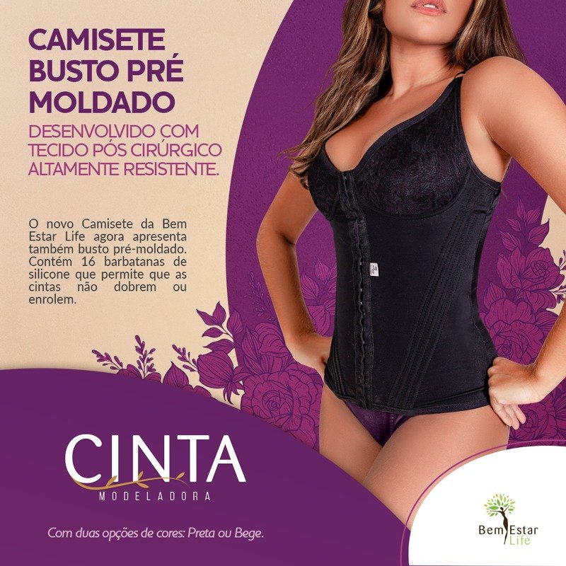 CINTA CAMISETE COM BOJO - M cor PRETO